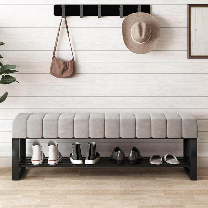 Metal Entryway Bench Modern Seating Bench with Shoe Storage , 13.65-inch W 39.5"L x 14"W x 18"H Light Gray Clearhalo 'Benches' 'Chairs & Seating' 'furn' 'furn_benches' 'Furniture' 'Living Room Furniture' 6880517