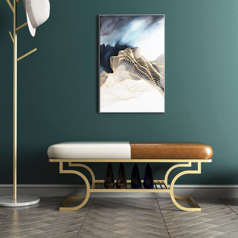 Metal Entryway Bench Modern Rectangle Seating Bench with Upholstered Clearhalo 'Benches' 'Chairs & Seating' 'furn' 'furn_benches' 'Furniture' 'Living Room Furniture' 6880594