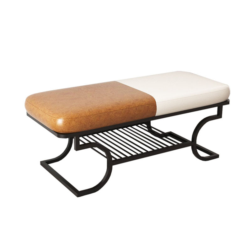 Metal Entryway Bench Modern Rectangle Seating Bench with Upholstered Off White Orange Black Clearhalo 'Benches' 'Chairs & Seating' 'furn' 'furn_benches' 'Furniture' 'Living Room Furniture' 6880599