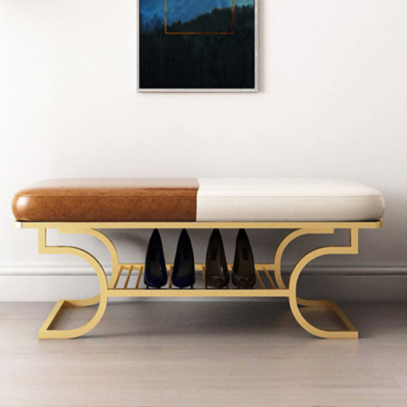 Metal Entryway Bench Modern Rectangle Seating Bench with Upholstered 47"L x 15"W x 17"H Off White Orange Gold Clearhalo 'Benches' 'Chairs & Seating' 'furn' 'furn_benches' 'Furniture' 'Living Room Furniture' 6880600