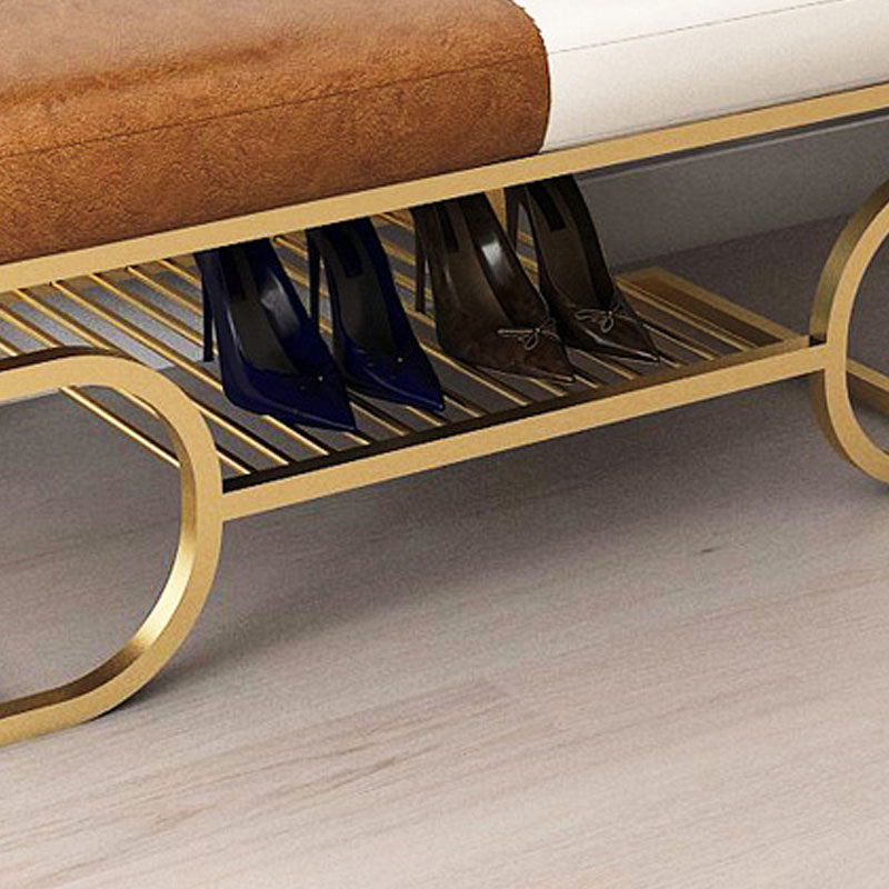 Metal Entryway Bench Modern Rectangle Seating Bench with Upholstered Clearhalo 'Benches' 'Chairs & Seating' 'furn' 'furn_benches' 'Furniture' 'Living Room Furniture' 6880604