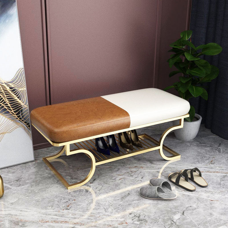 Metal Entryway Bench Modern Rectangle Seating Bench with Upholstered 39"L x 15"W x 17"H Off White Orange Gold Clearhalo 'Benches' 'Chairs & Seating' 'furn' 'furn_benches' 'Furniture' 'Living Room Furniture' 6880607