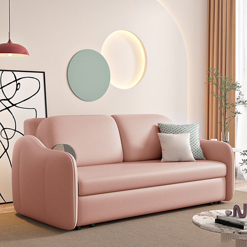 Scandinavian Faux Leather Sleeper Sloped Arm Sofa Bed in Pink 81"L x 33"W x 32"H Clearhalo 'furn' 'furn_futons' 'Furniture' 'Futons & Daybeds' 'Futons' 'Living Room Furniture' 6882218