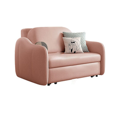 Scandinavian Faux Leather Sleeper Sloped Arm Sofa Bed in Pink 49"L x 33"W x 32"H Clearhalo 'furn' 'furn_futons' 'Furniture' 'Futons & Daybeds' 'Futons' 'Living Room Furniture' 6882219