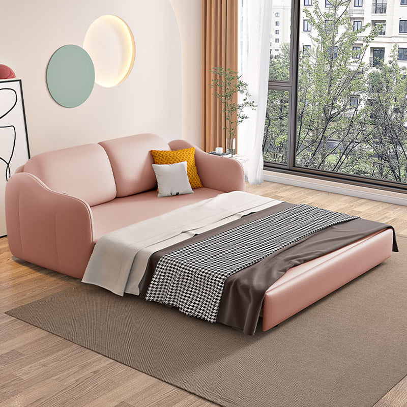 Scandinavian Faux Leather Sleeper Sloped Arm Sofa Bed in Pink Clearhalo 'furn' 'furn_futons' 'Furniture' 'Futons & Daybeds' 'Futons' 'Living Room Furniture' 6882220