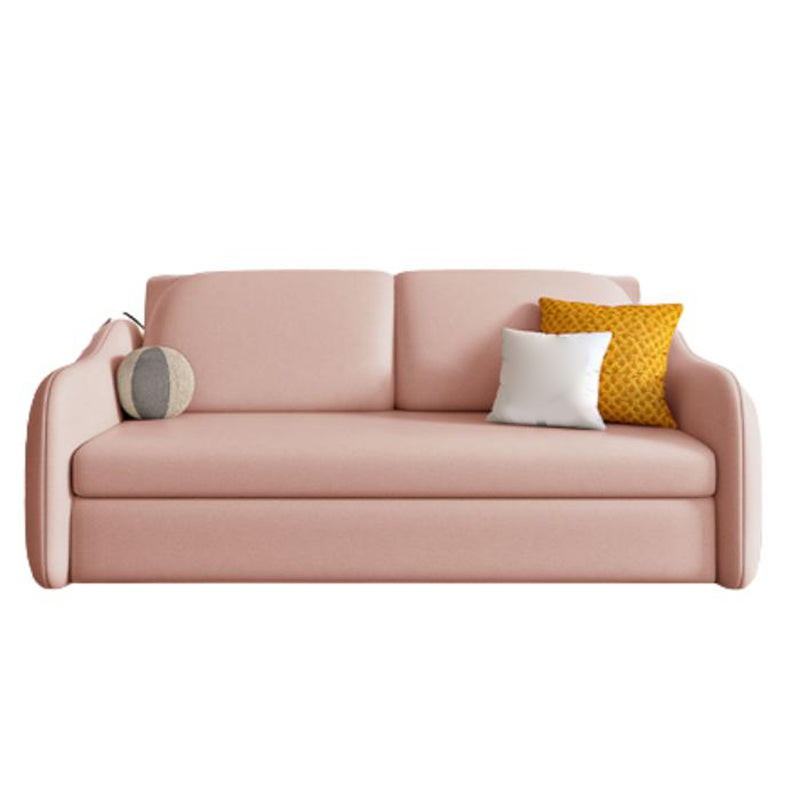 Scandinavian Faux Leather Sleeper Sloped Arm Sofa Bed in Pink Clearhalo 'furn' 'furn_futons' 'Furniture' 'Futons & Daybeds' 'Futons' 'Living Room Furniture' 6882223