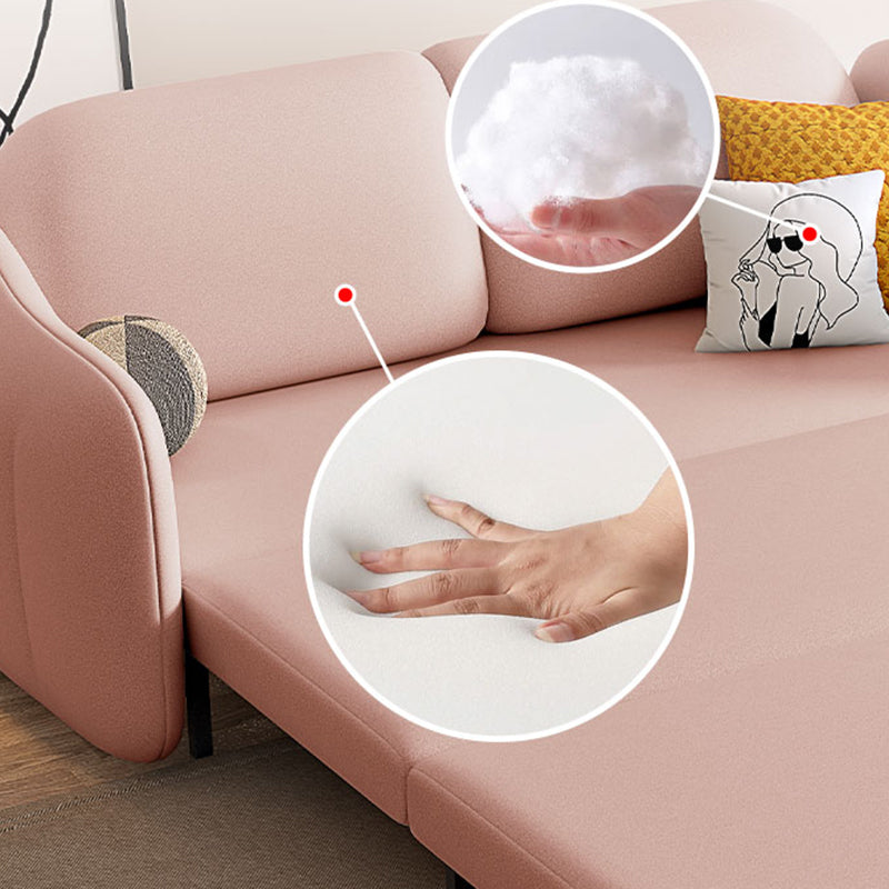 Scandinavian Faux Leather Sleeper Sloped Arm Sofa Bed in Pink Clearhalo 'furn' 'furn_futons' 'Furniture' 'Futons & Daybeds' 'Futons' 'Living Room Furniture' 6882225