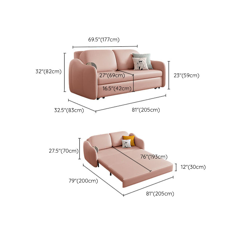 Scandinavian Faux Leather Sleeper Sloped Arm Sofa Bed in Pink Clearhalo 'furn' 'furn_futons' 'Furniture' 'Futons & Daybeds' 'Futons' 'Living Room Furniture' 6882231