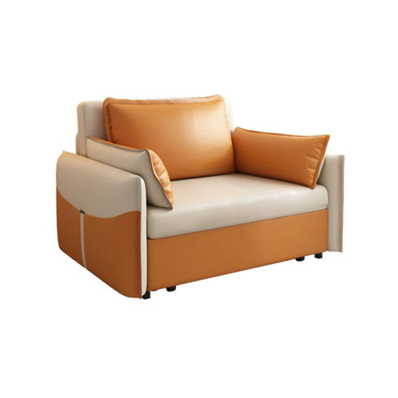 Modern Faux Leather Sleeper Sofa 35.43"H Upholstered Pillow Top Arms Sofa Bed Storage Included Clearhalo 'furn' 'furn_futons' 'Furniture' 'Futons & Daybeds' 'Futons' 'Living Room Furniture' 6882233