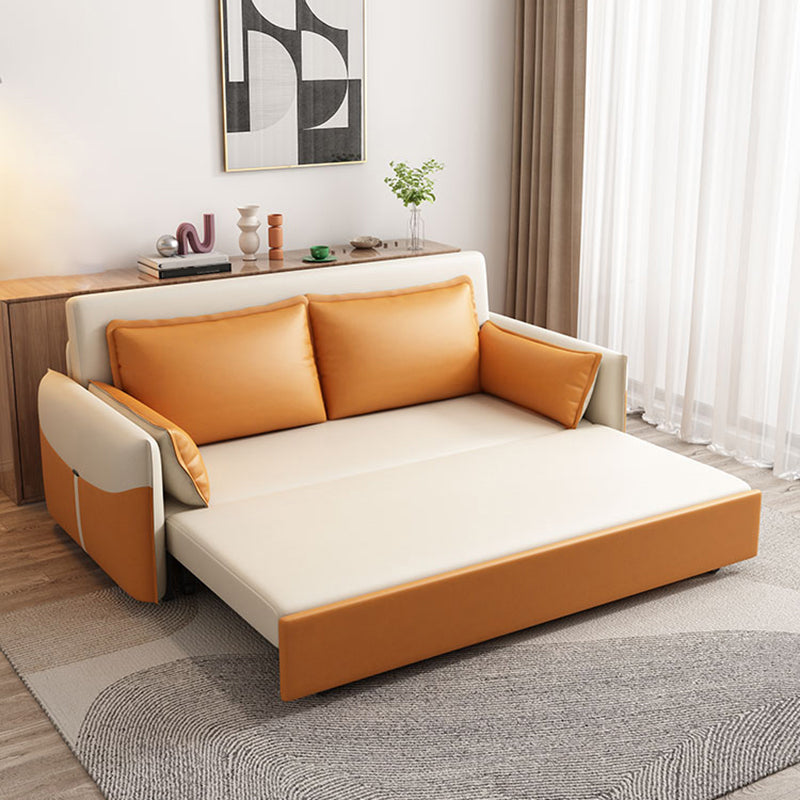 Modern Faux Leather Sleeper Sofa 35.43"H Upholstered Pillow Top Arms Sofa Bed Clearhalo 'furn' 'furn_futons' 'Furniture' 'Futons & Daybeds' 'Futons' 'Living Room Furniture' 6882234