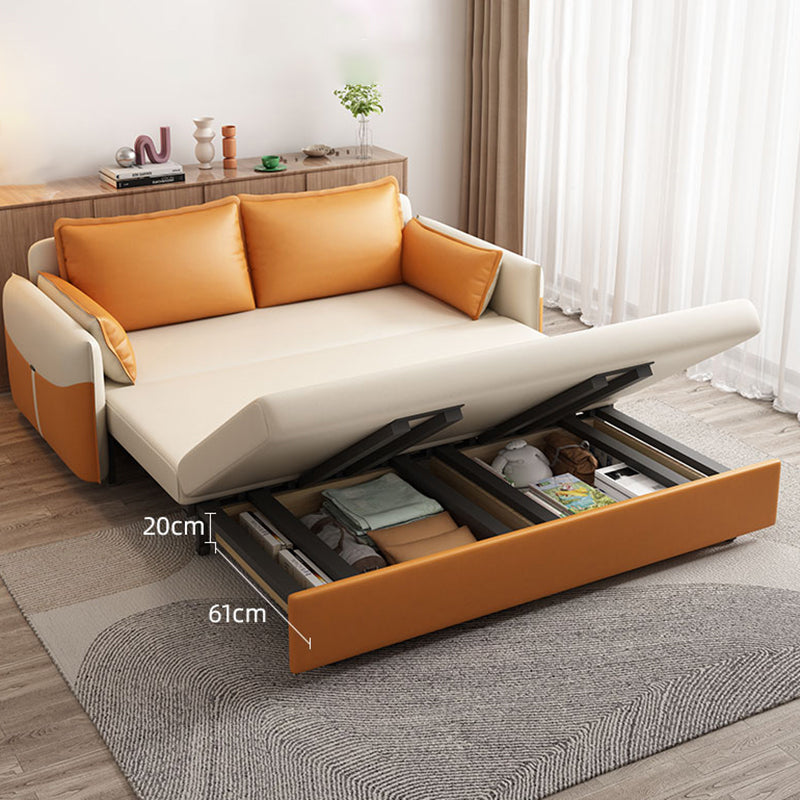 Modern Faux Leather Sleeper Sofa 35.43"H Upholstered Pillow Top Arms Sofa Bed Clearhalo 'furn' 'furn_futons' 'Furniture' 'Futons & Daybeds' 'Futons' 'Living Room Furniture' 6882238