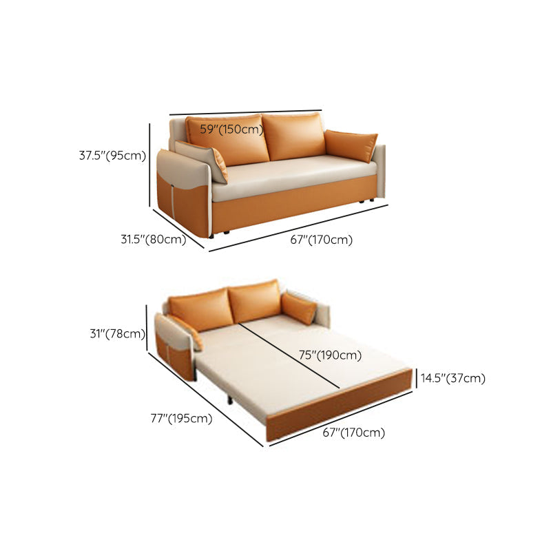Modern Faux Leather Sleeper Sofa 35.43"H Upholstered Pillow Top Arms Sofa Bed Clearhalo 'furn' 'furn_futons' 'Furniture' 'Futons & Daybeds' 'Futons' 'Living Room Furniture' 6882245