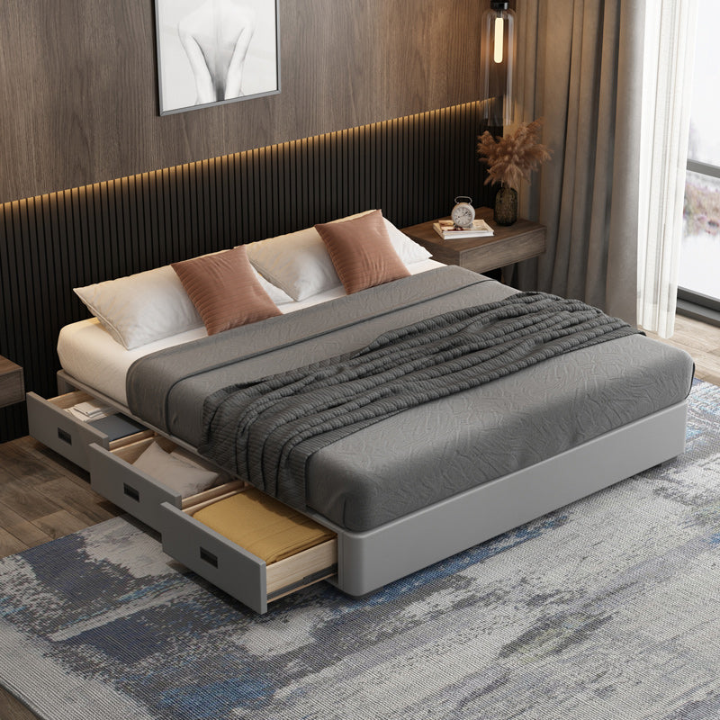 Eigentijdse lage matras inbegrepen bedframe grijs gestoffeerd getuft bed met 3 laden