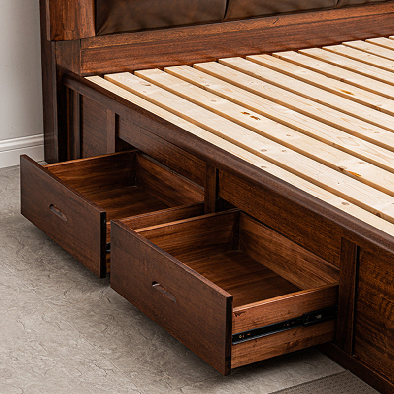 Massives Holz Walnuss -Standard -Bett heben Aufbewahrungsrahmen mit Kopfteil und Fußbrett