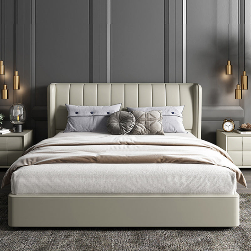 Letto a Wingback imbottito a Wingback in pelle vera contemporanea