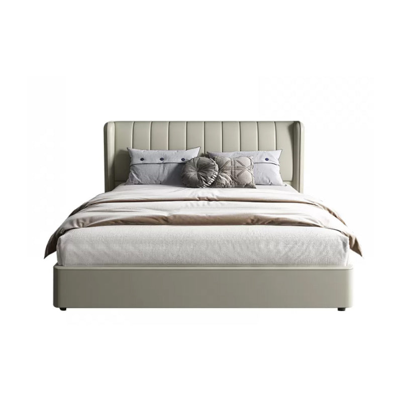 Letto a Wingback imbottito a Wingback in pelle vera contemporanea