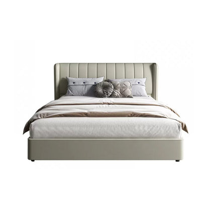 Zeitgenössischer echtes Lederflügelback gepolsterte Kopfbrettflügelbettbett