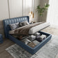 Letto a Wingback imbottito a Wingback in pelle vera contemporanea