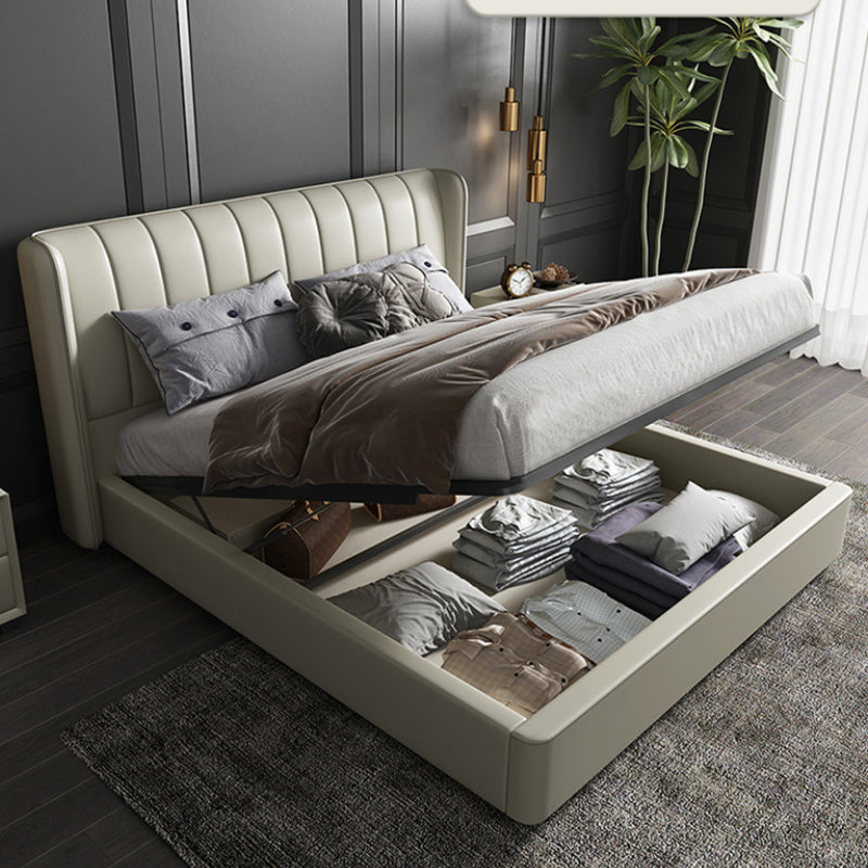 Letto a Wingback imbottito a Wingback in pelle vera contemporanea