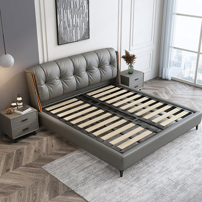 Contemporary Grey Standard Bed with Upholstered Headboard in Solid Wood Single Bed Unavailable Clearhalo 'Bedroom Furniture' 'Beds' 'furn' 'furn_beds' 'Furniture' 6882768