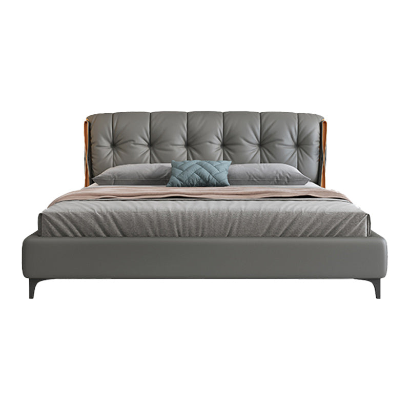 Contemporary Grey Standard Bed with Upholstered Headboard in Solid Wood Clearhalo 'Bedroom Furniture' 'Beds' 'furn' 'furn_beds' 'Furniture' 6882769