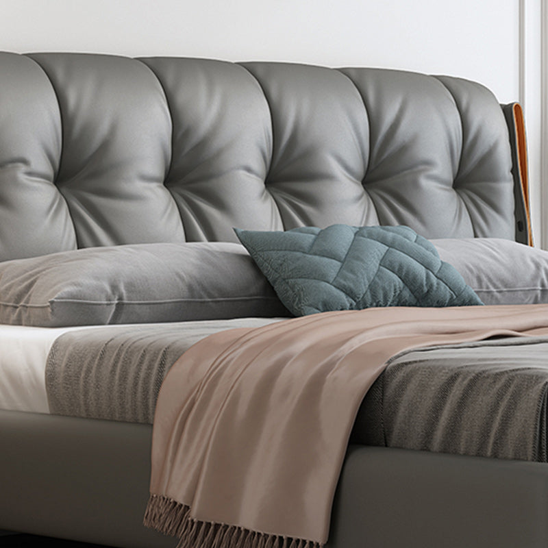 Contemporary Grey Standard Bed with Upholstered Headboard in Solid Wood Clearhalo 'Bedroom Furniture' 'Beds' 'furn' 'furn_beds' 'Furniture' 6882773