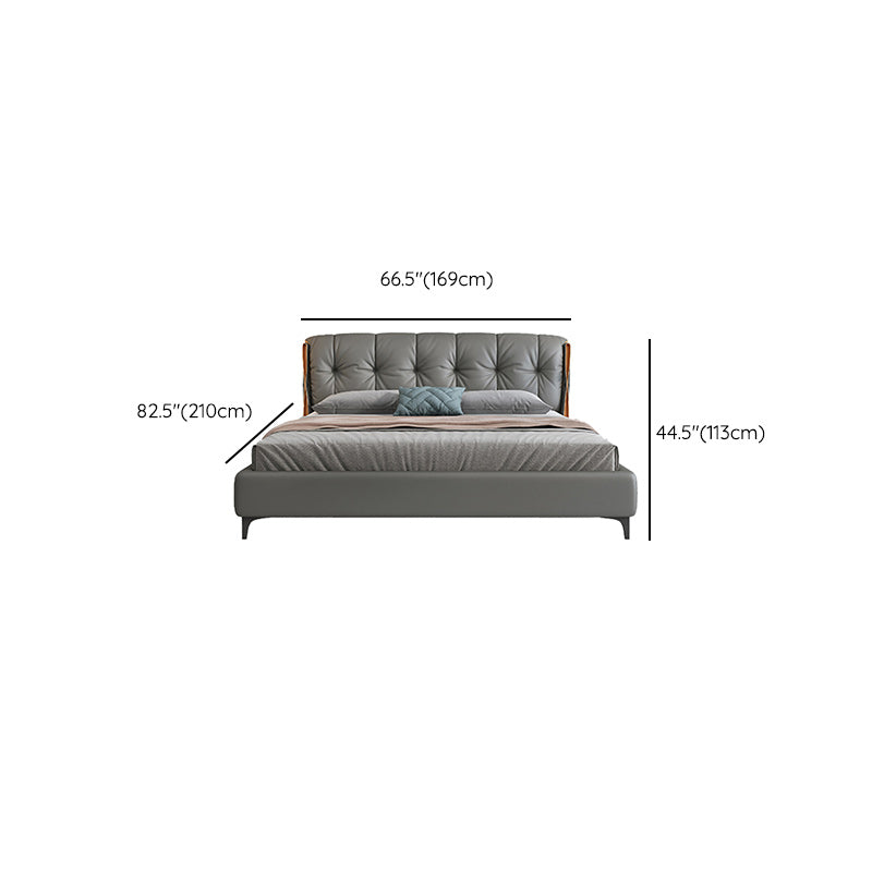 Contemporary Grey Standard Bed with Upholstered Headboard in Solid Wood Clearhalo 'Bedroom Furniture' 'Beds' 'furn' 'furn_beds' 'Furniture' 6882774