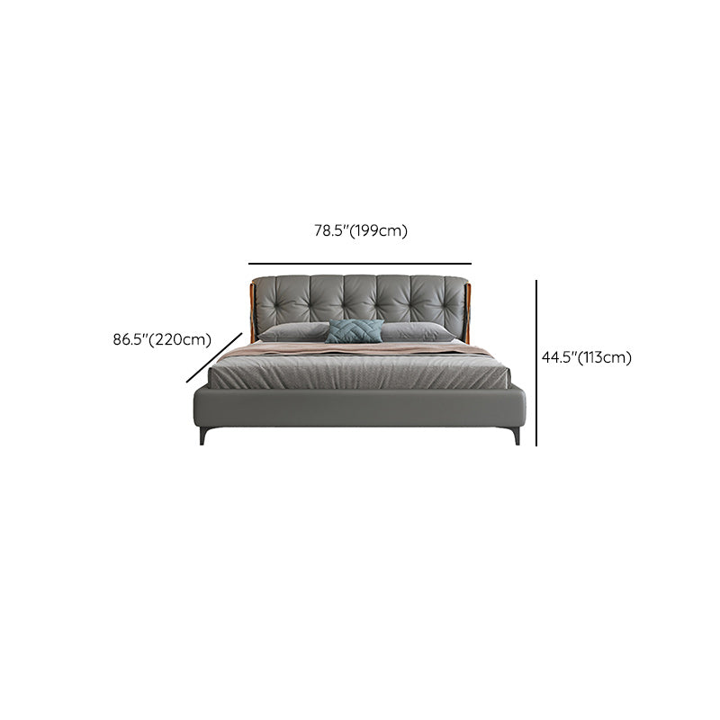 Contemporary Grey Standard Bed with Upholstered Headboard in Solid Wood Clearhalo 'Bedroom Furniture' 'Beds' 'furn' 'furn_beds' 'Furniture' 6882775