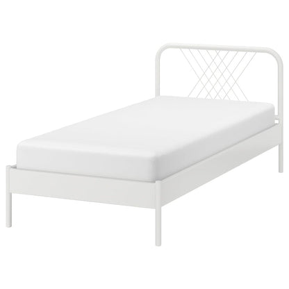 Letto a pannello in metallo bianco glam letto standard con testiera a frame aperto