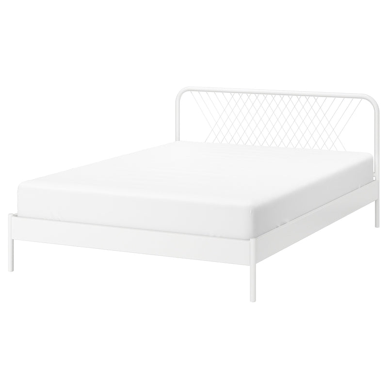 Letto a pannello in metallo bianco glam letto standard con testiera a frame aperto