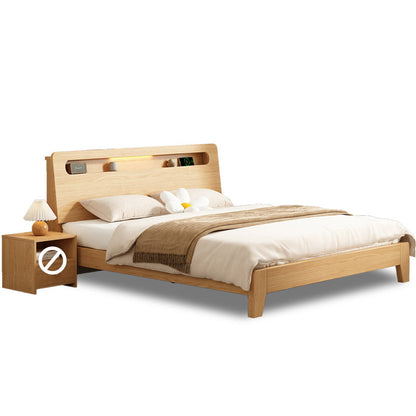 Letto a pannello in legno massiccio naturale con letto di testiera standard con ripiani