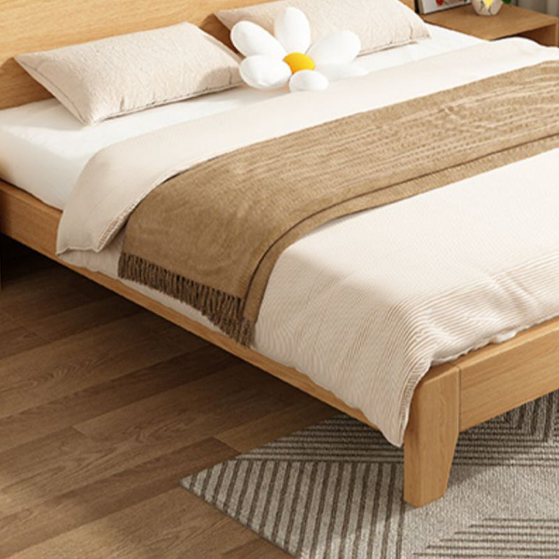Letto a pannello in legno massiccio naturale con letto di testiera standard con ripiani