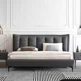 Solid Wood Panel Bed with Upholstered Headboard Gray Standard Bed