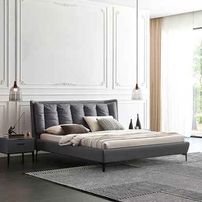 Letto a pannello in legno massiccio con testiera imbottita grigio letto