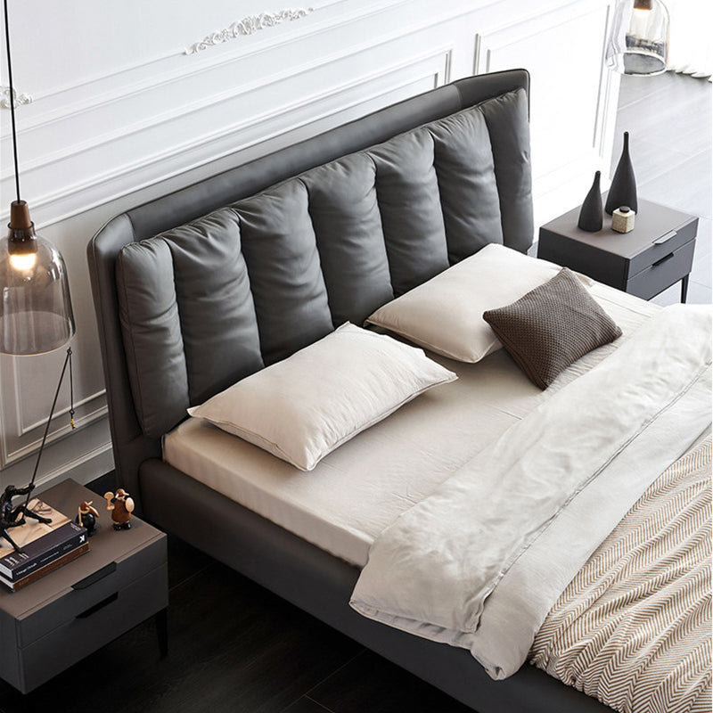 Letto a pannello in legno massiccio con testiera imbottita grigio letto