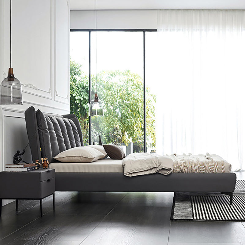 Letto a pannello in legno massiccio con testiera imbottita grigio letto