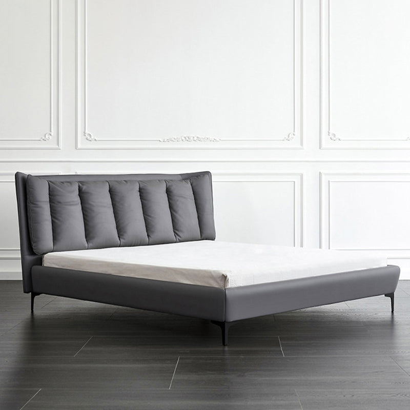 Letto a pannello in legno massiccio con testiera imbottita grigio letto