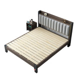 Solid Wood Panel Bed with Upholstered Headboard Standard Bed with Shelves
