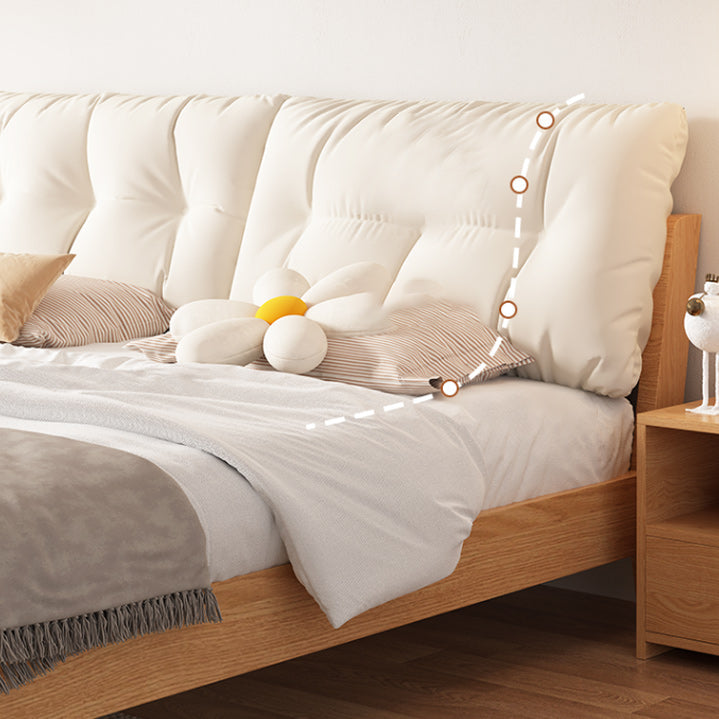 Hedendaags massief hout gestoffeerd hoofdeinde rechthoekig standaardbed, licht niet inbegrepen