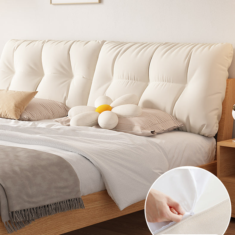 Hedendaags massief hout gestoffeerd hoofdeinde rechthoekig standaardbed, licht niet inbegrepen