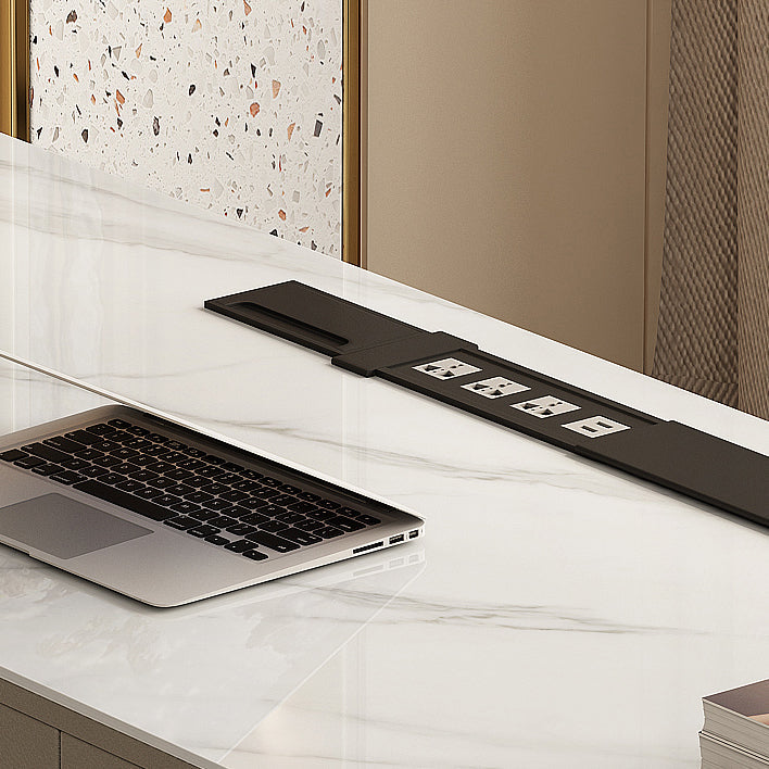 Modern Slate Top Office Desk Rectangle Writing Desk with 6 Drawers for Home