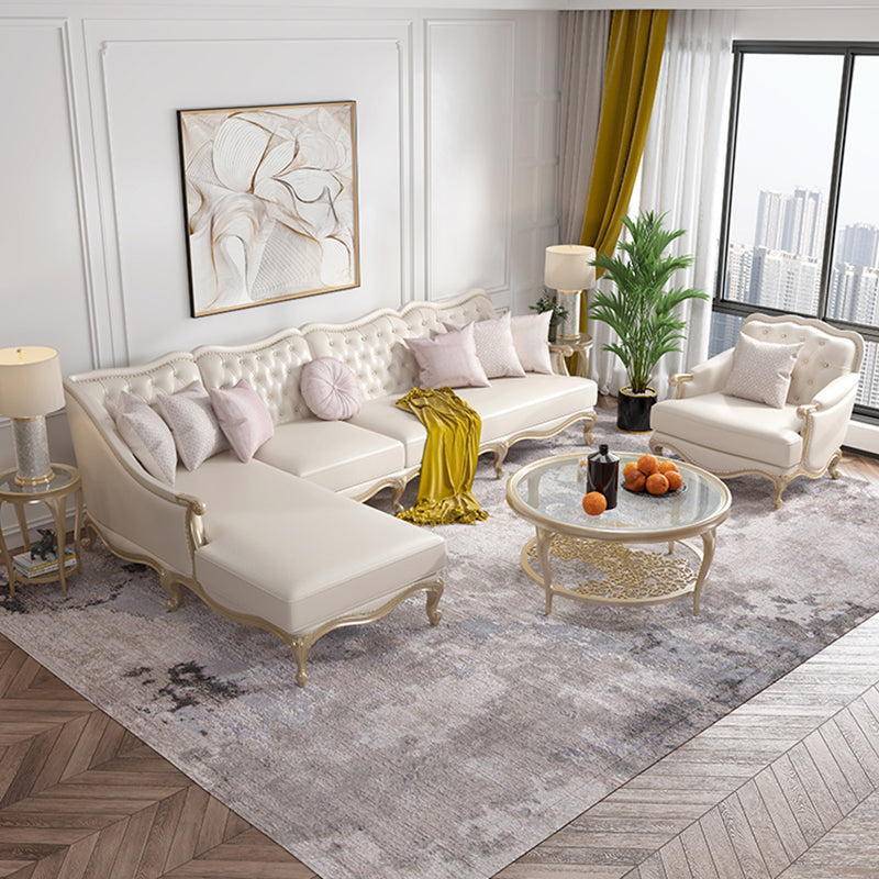 Traditional Genuine Leather Sectional Tufted Back Sloped Arm Sectional Clearhalo 'furn' 'furn_sectionals' 'Furniture' 'Living Room Furniture' 'Sectionals' 6883595