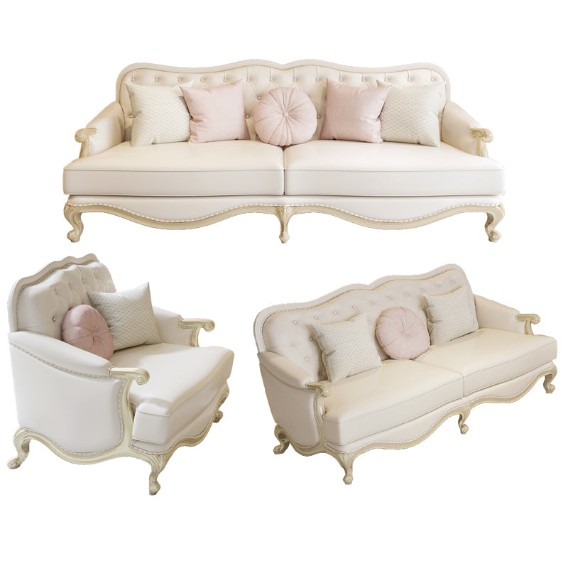 Traditional Genuine Leather Sectional Tufted Back Sloped Arm Sectional 1-Seater Sofa & 2-Seater Sofa & 3-Seater Sofa Leather Horizontal Clearhalo 'furn' 'furn_sectionals' 'Furniture' 'Living Room Furniture' 'Sectionals' 6883596