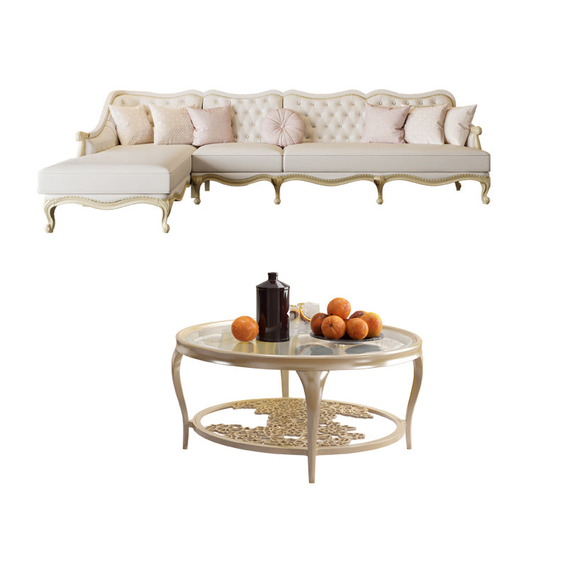 Traditional Genuine Leather Sectional Tufted Back Sloped Arm Sectional Clearhalo 'furn' 'furn_sectionals' 'Furniture' 'Living Room Furniture' 'Sectionals' 6883604