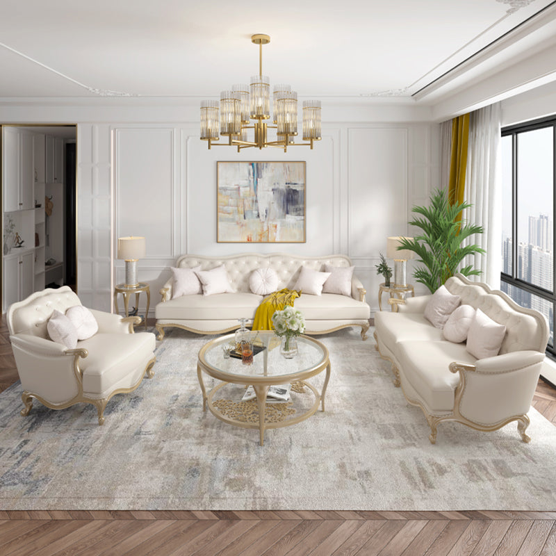 Traditional Genuine Leather Sectional Tufted Back Sloped Arm Sectional Clearhalo 'furn' 'furn_sectionals' 'Furniture' 'Living Room Furniture' 'Sectionals' 6883609