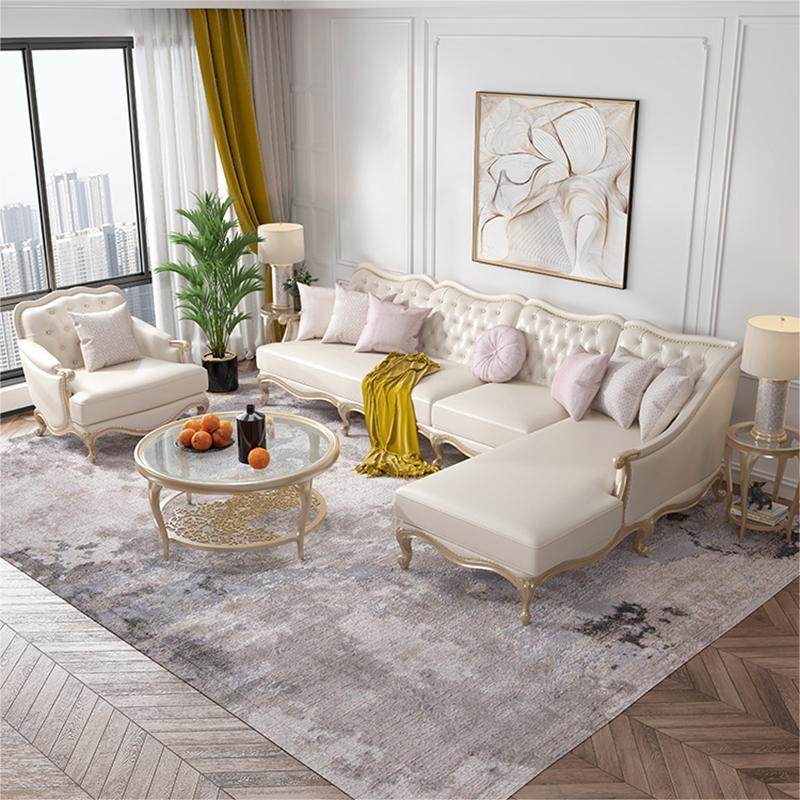 Traditional Genuine Leather Sectional Tufted Back Sloped Arm Sectional 3-Seater Sofa & 1-Seater Sofa & Chaise Lounge & 1-Seater Sofa Leather Right Clearhalo 'furn' 'furn_sectionals' 'Furniture' 'Living Room Furniture' 'Sectionals' 6883611