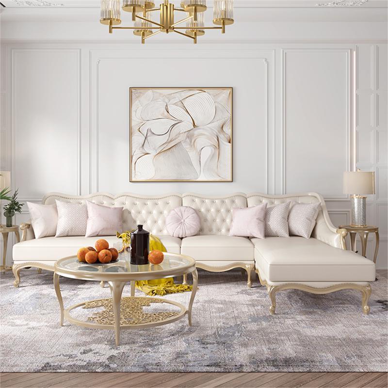 Traditional Genuine Leather Sectional Tufted Back Sloped Arm Sectional 3-Seater Sofa & 1-Seater Sofa & Chaise Lounge Leather Right Clearhalo 'furn' 'furn_sectionals' 'Furniture' 'Living Room Furniture' 'Sectionals' 6883612