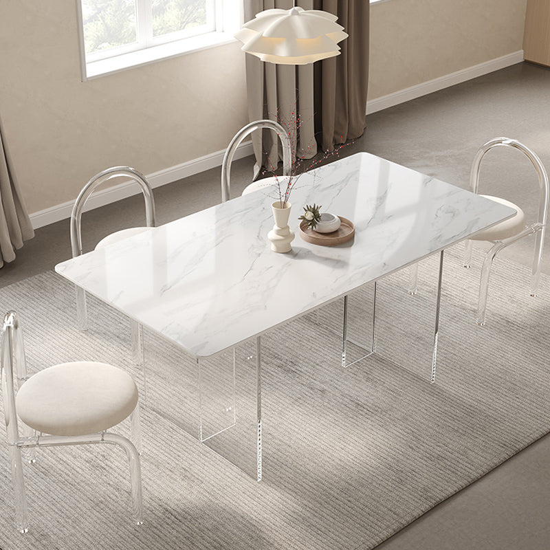 Acrylic Contemporary Dining Set 1/2/5 Pcs Rectangle Dining Table Set for Home 5 Pieces: Table, 4 Beige Chairs Clearhalo 'Dining Room Sets' 'Dining Tables & Seating' 'dining_room_set' 'furn' 'furn_dining_room_set' 'Furniture' 'Kitchen & Dining Furniture' 6886571