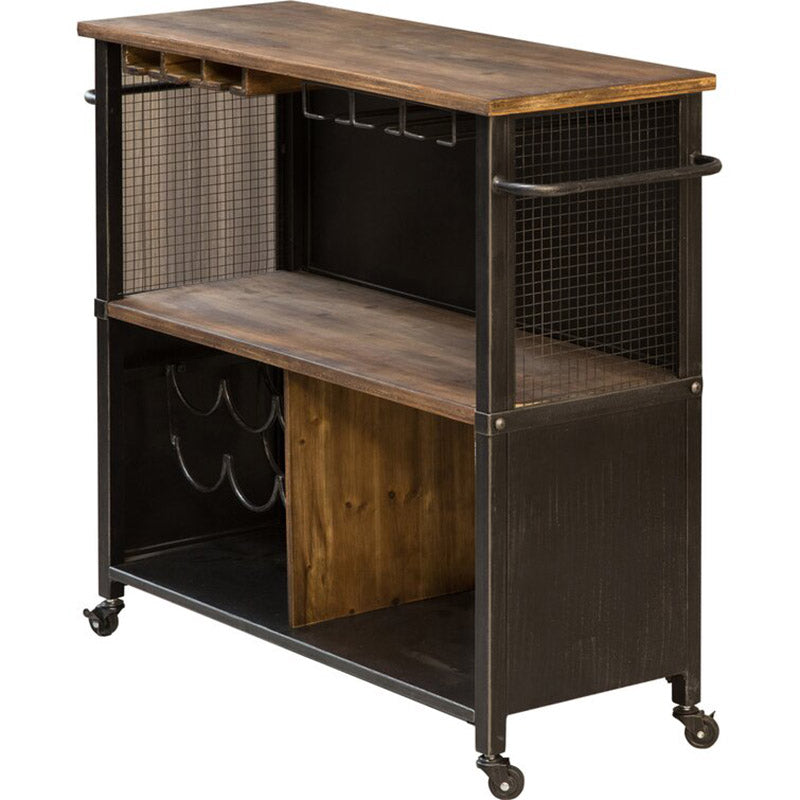 Modern Open Storage Kitchen Trolley Rolling Prep Table with Wine Storage Clearhalo 'furn' 'furn_kitchen_islands_carts' 'Furniture' 'Kitchen & Dining Furniture' 'Kitchen Islands & Carts' 'kitchen_islands_carts' 6886722