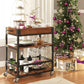 Modern Open Storage Kitchen Trolley Pine Wood Rolling Prep Table
